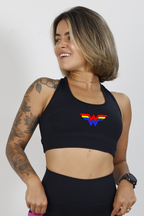 Top Nadador de Compressão Preto Mulher Maravilha