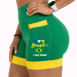 Shorts Verde/Amarelo Brasil Corações + Nome