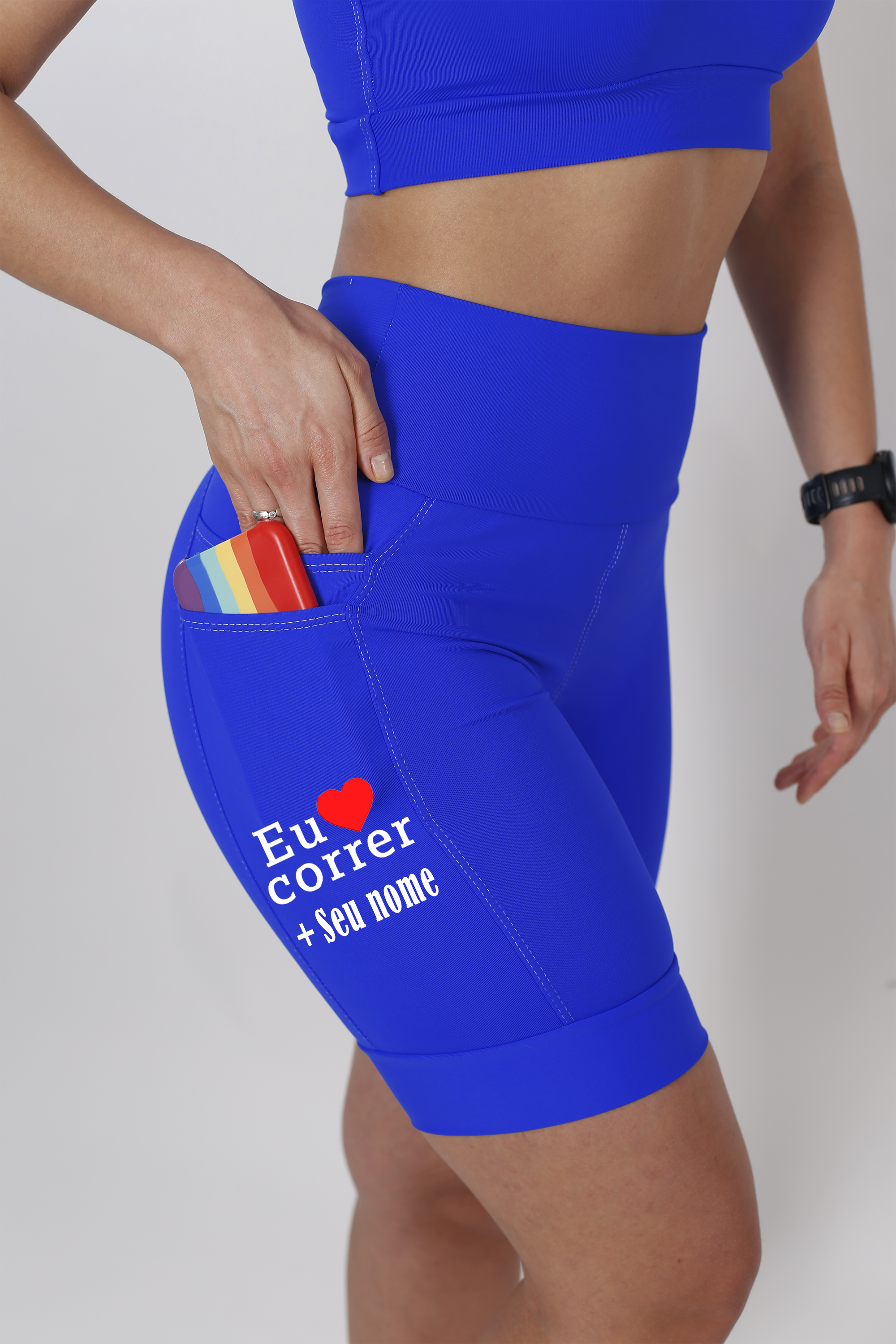 Bermuda Fem Azul Eu Amo Correr