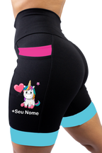 Bermuda Feminina Preta/Rosa/Turquesa Unicornio