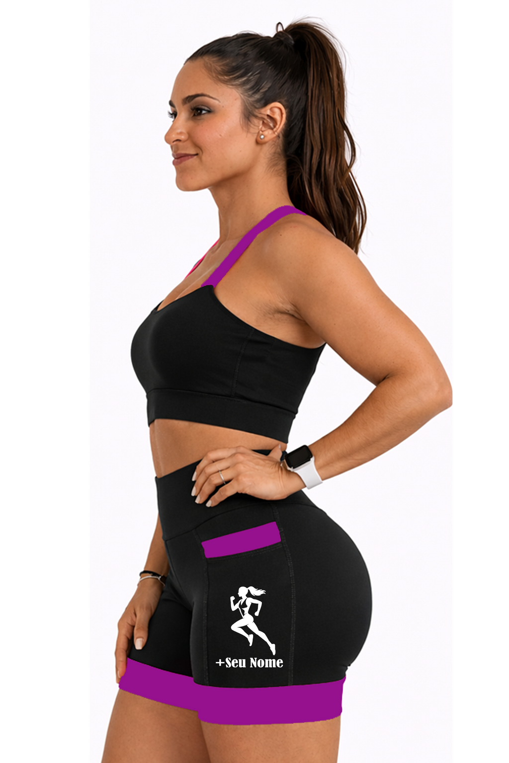 Shorts Preto/Roxo Corredora + Nome