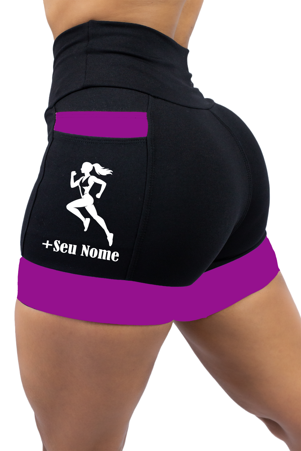 Shorts Preto/Roxo Corredora + Nome
