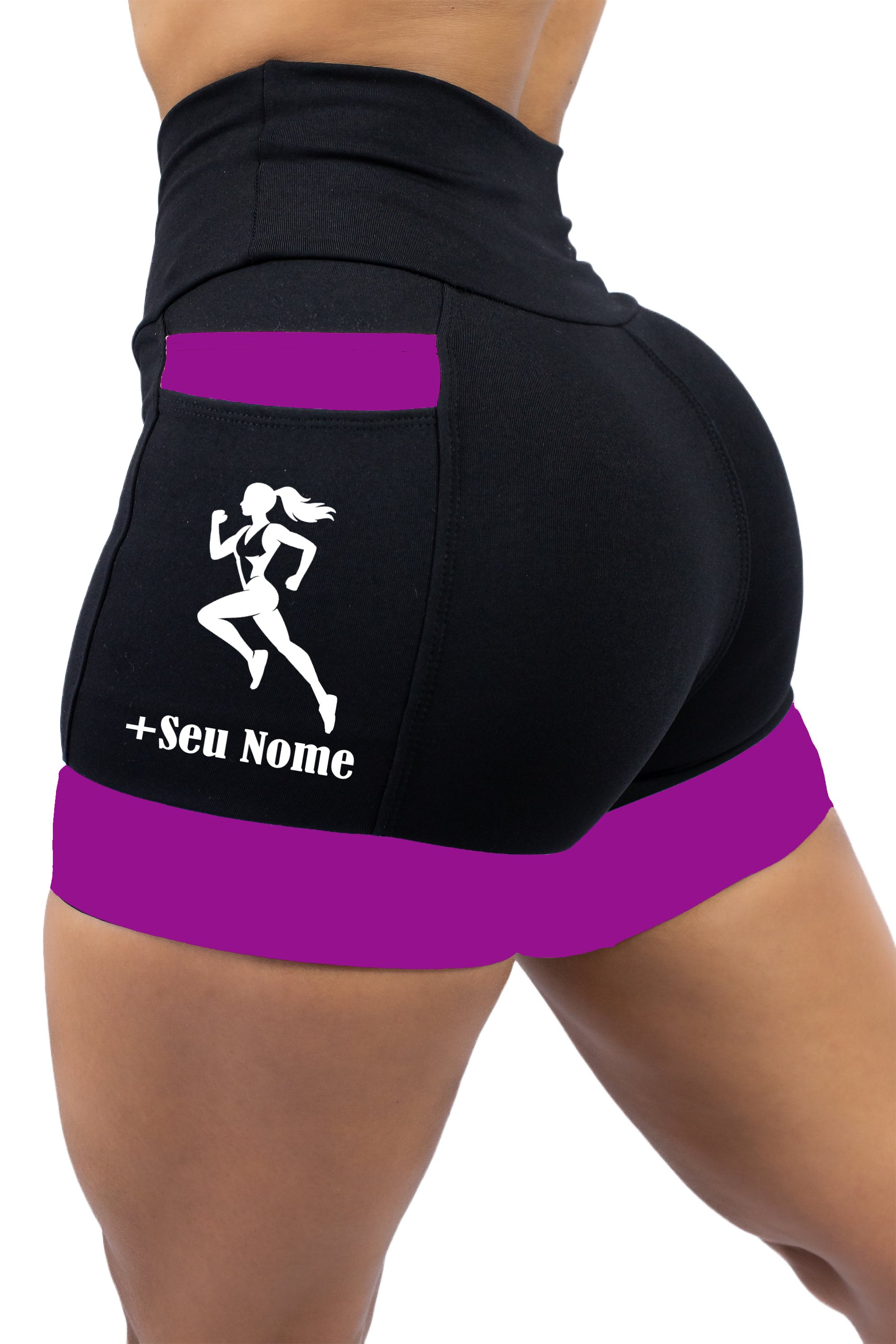 Shorts Preto/Roxo Corredora + Nome