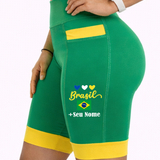 Bermuda Verde/Amarelo Brasil Corações + Nome
