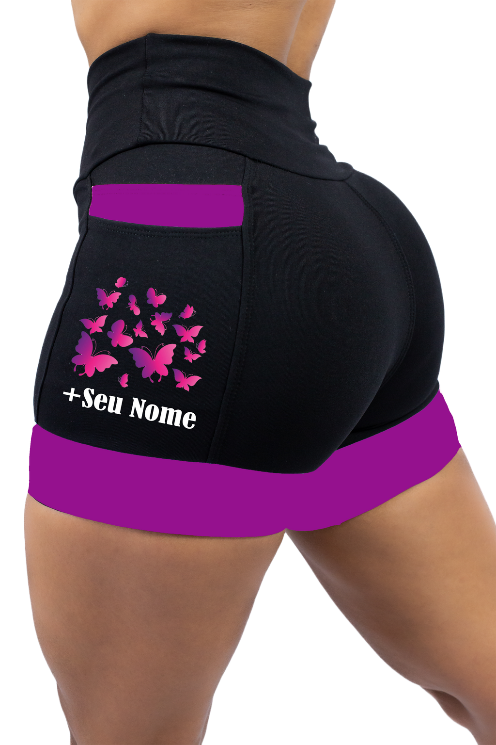 Shorts Preto/Roxo Borboleta + Nome