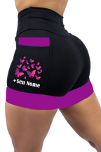 Shorts Preto/Roxo Borboleta + Nome