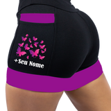 Shorts Preto/Roxo Borboleta + Nome