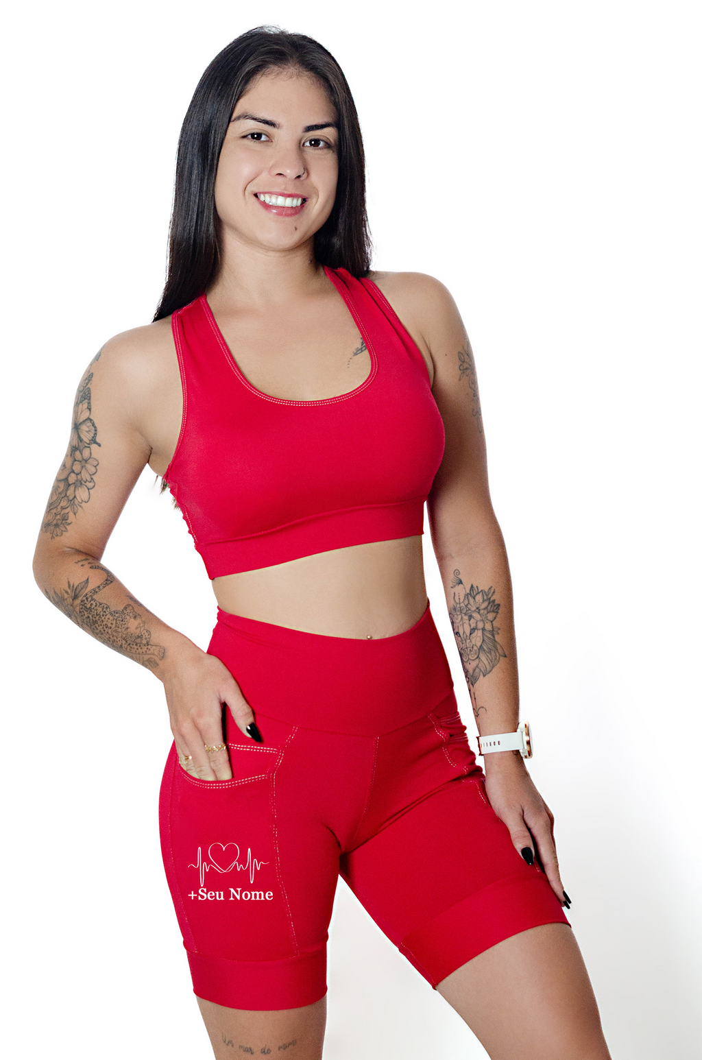 Bermuda Vermelho Coração + Seu nome