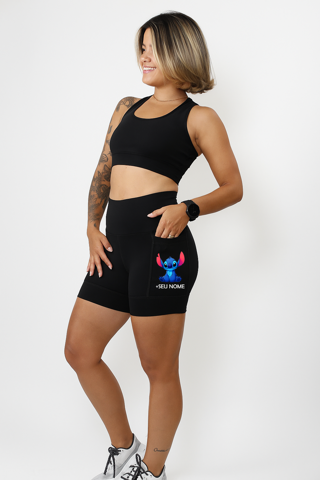 Short Preto Stitch + Seu Nome