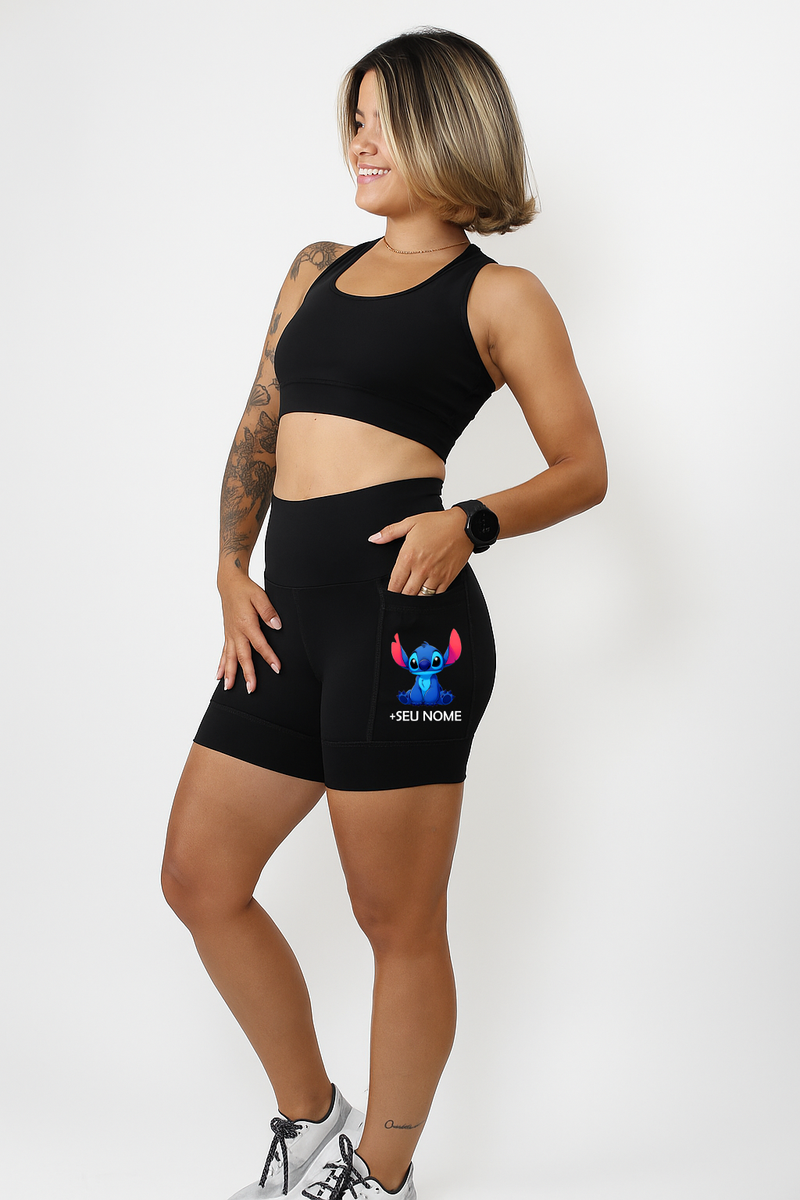 Short Preto Stitch + Seu Nome