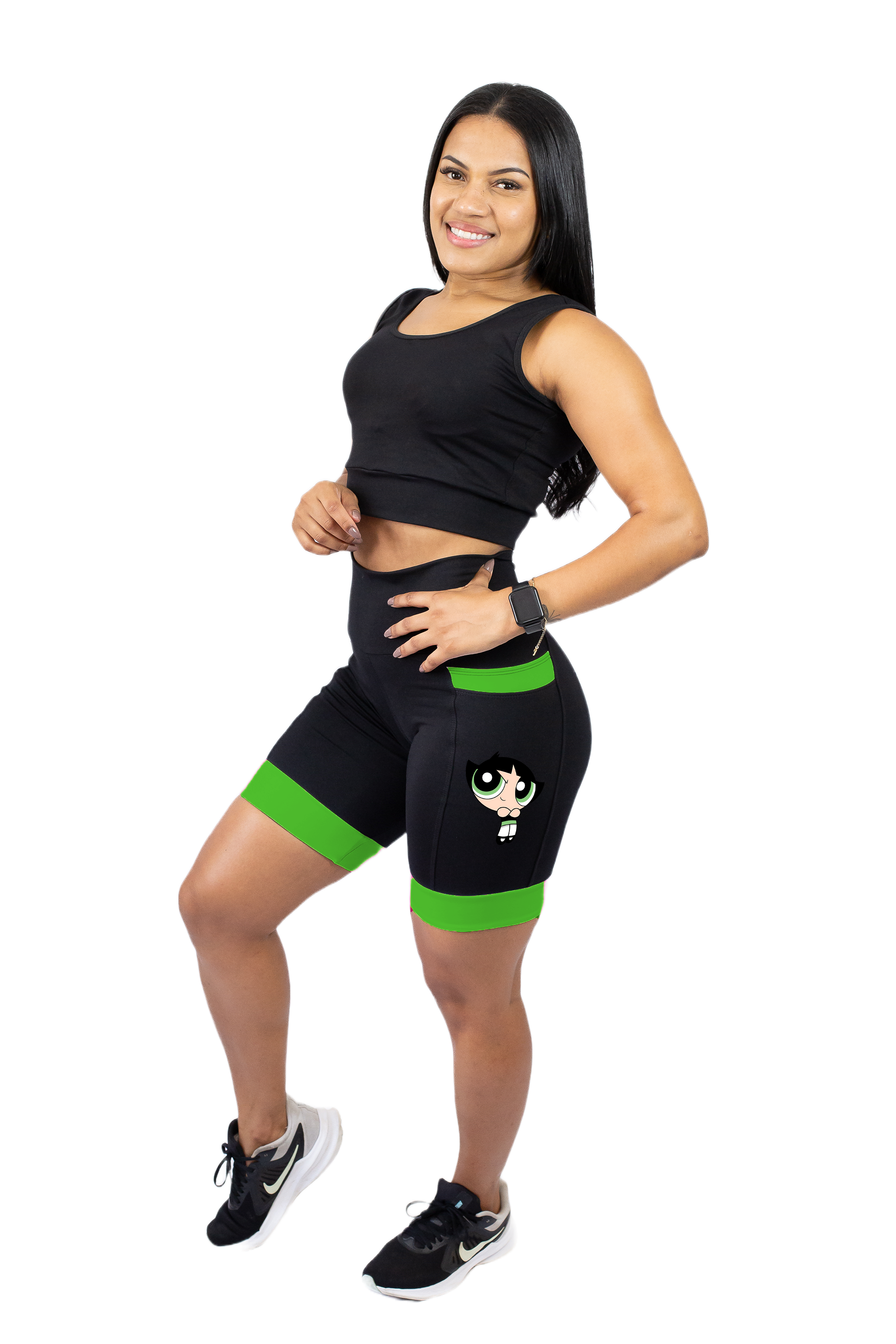 Bermuda Feminina Preta/Verde Docinho ( Pronta Entrega)