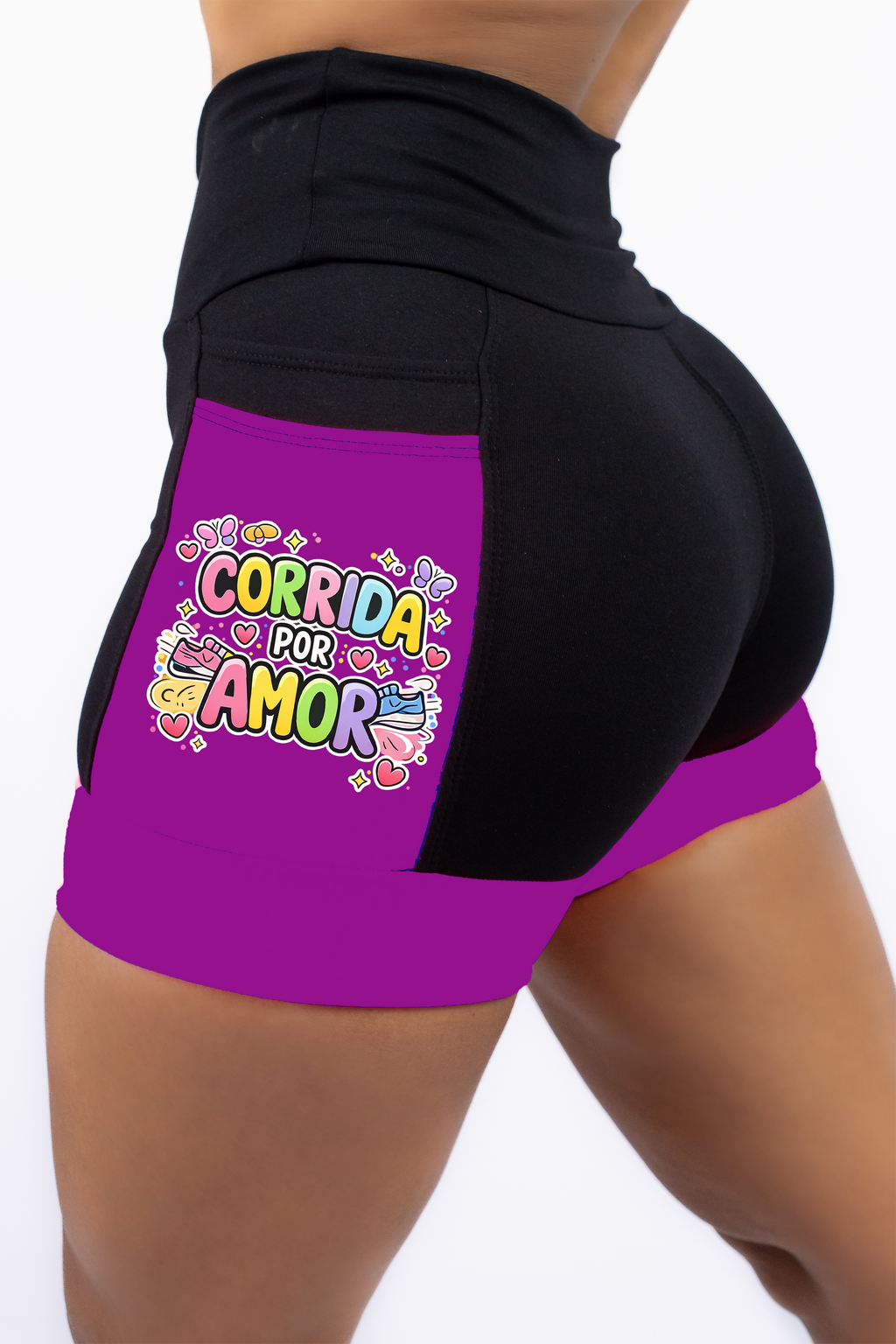 Short Preto/Roxo Corrida Por Amor