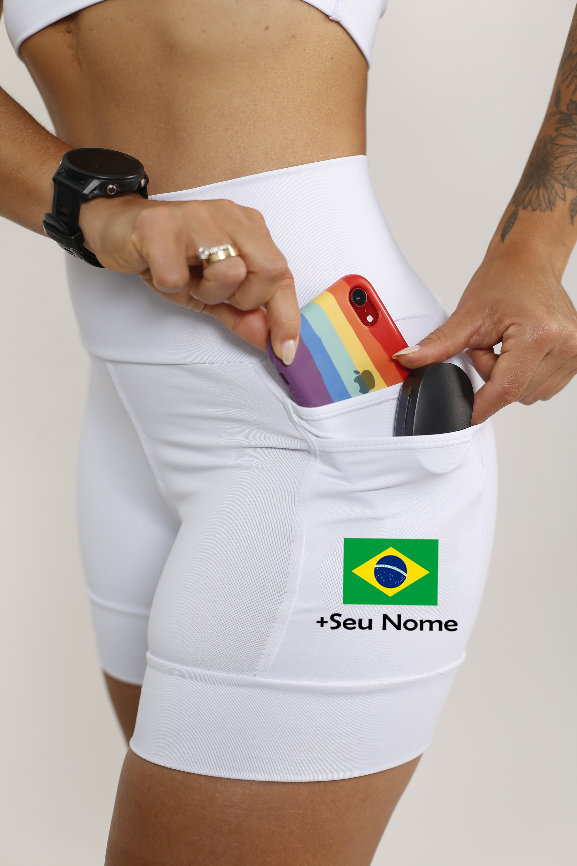 Shorts Branco Band.Brasil + Nome
