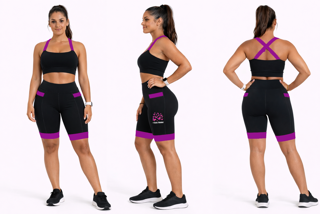 Bermuda Preto/Roxo Borboletas + Nome