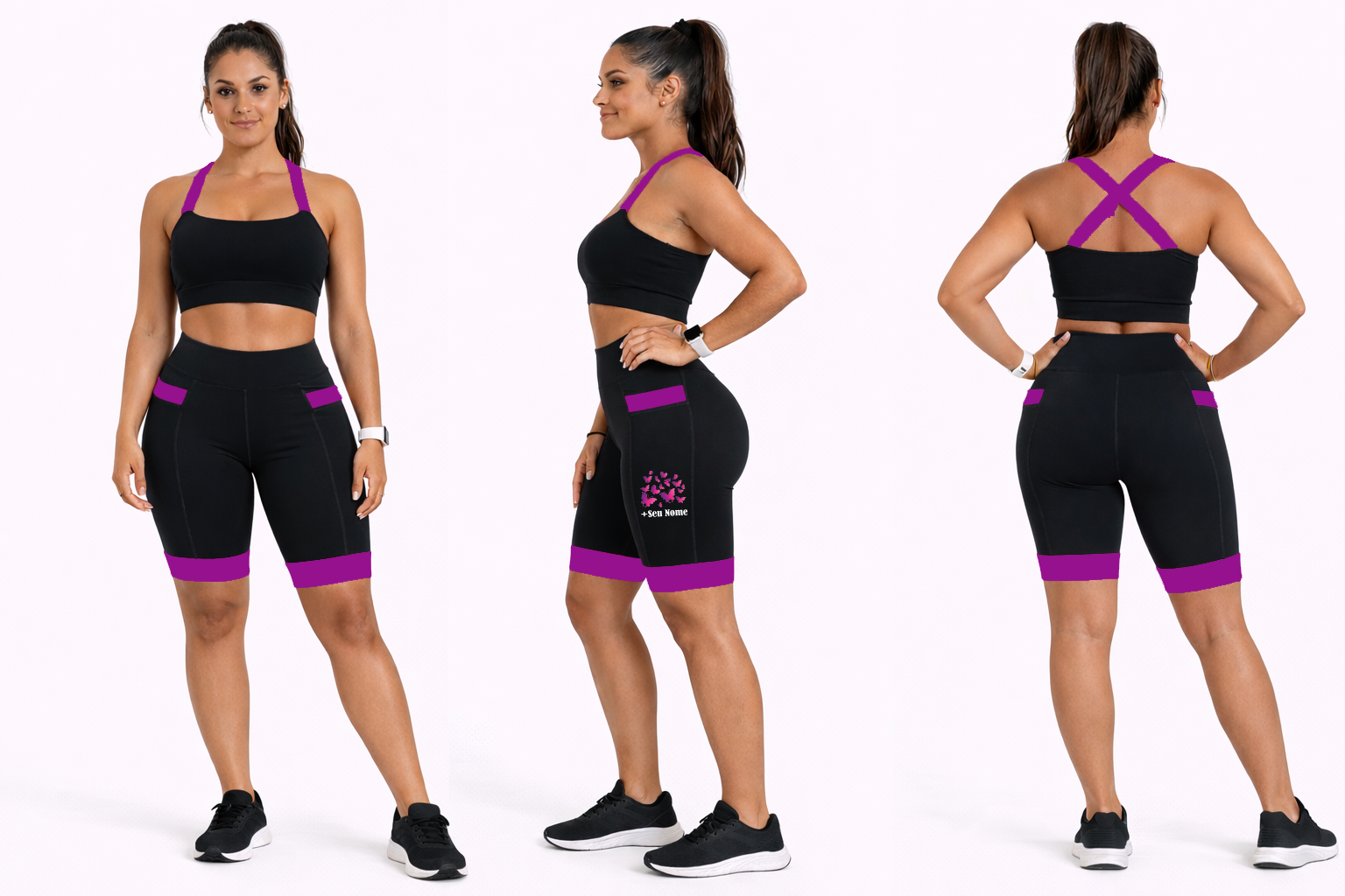 Bermuda Preto/Roxo Borboletas + Nome