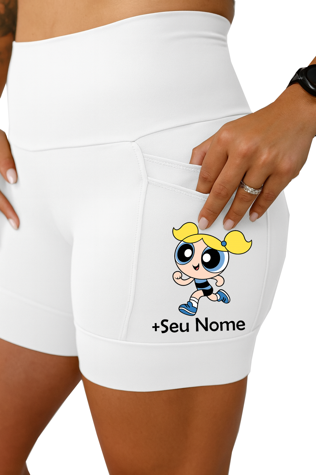 Short Feminino Branco Super Poderosa Lindinha