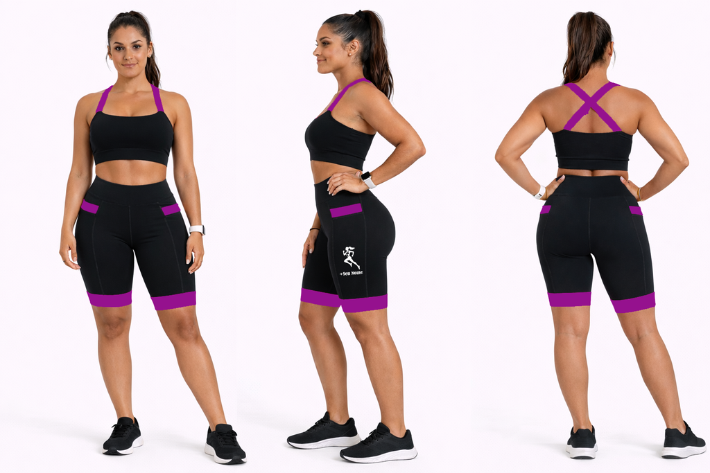 Bermuda Preto/Roxo Corredora + Nome