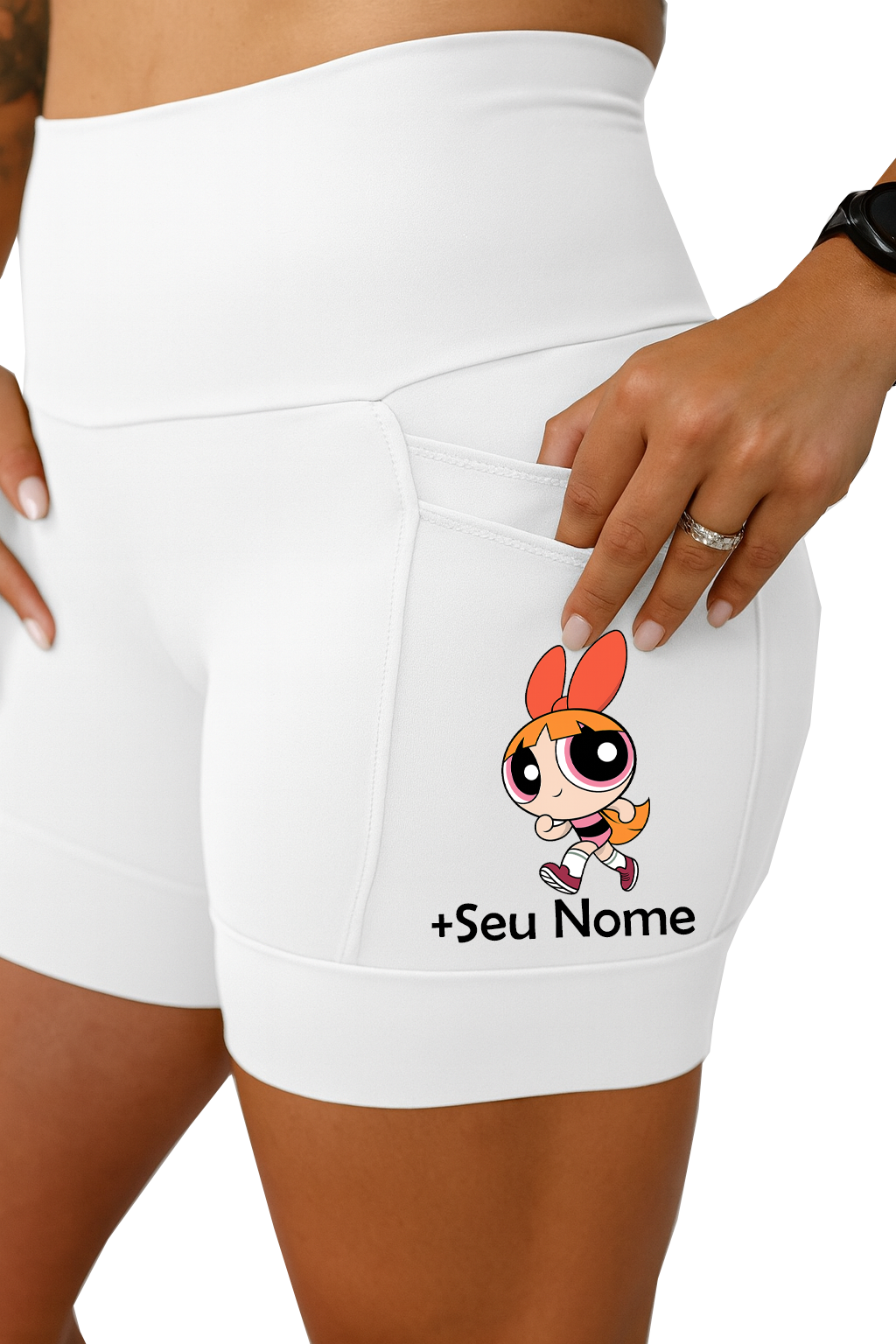 Short Feminino Branco Super Poderosa Florzinha