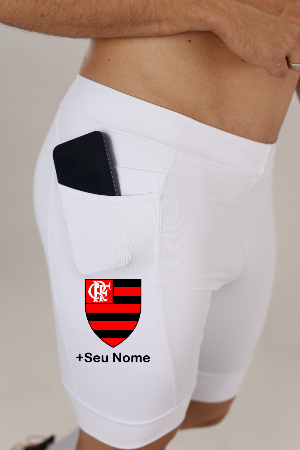 Bermuda Masc Branca Flamengo + Nome