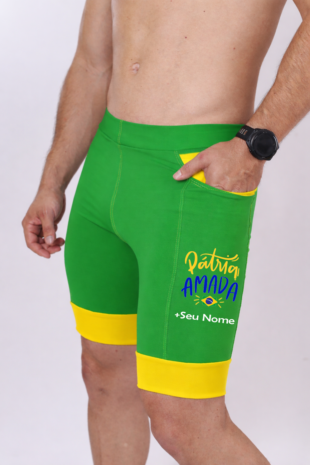 Bermuda Masc Verde/Amarelo Patria Amada + Seu nome