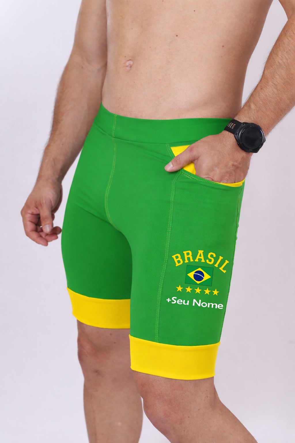 Bermuda Masc Verde/Amarelo Brasil + Seu nome
