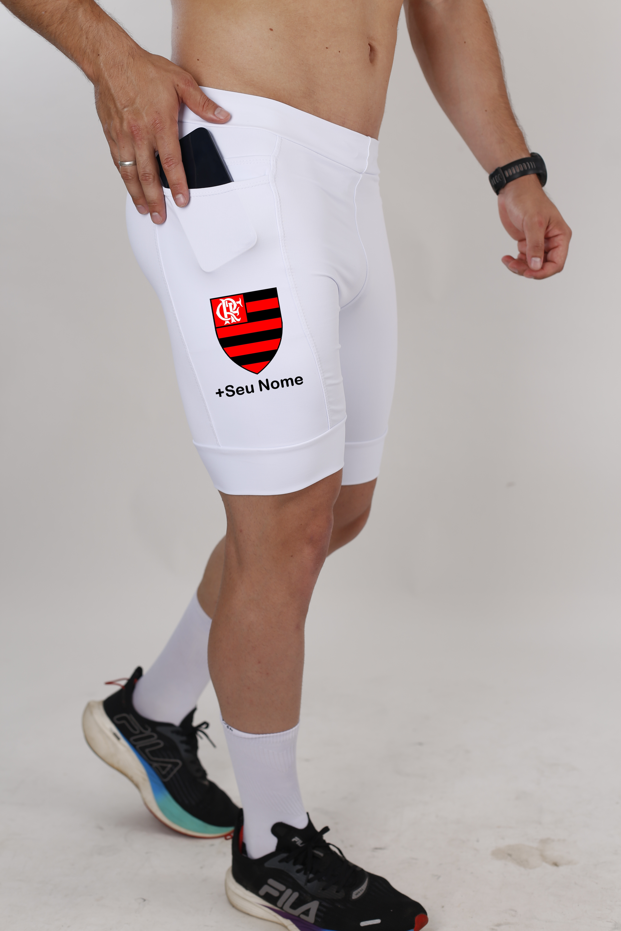 Bermuda Masc Branca Flamengo + Nome
