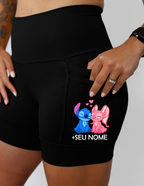 Short Preto Stitch+ Angel + Seu Nome