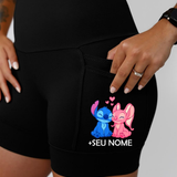 Short Preto Stitch+ Angel + Seu Nome