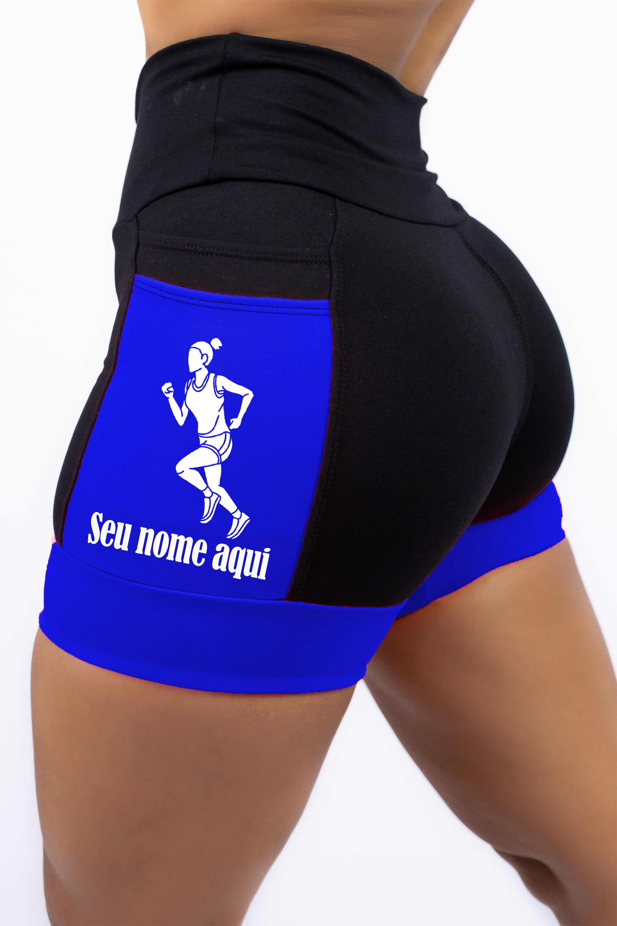 Shorts seu Nome + Corredora (Preta/Azul)