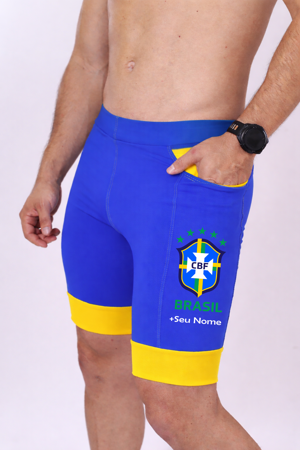 Bermuda Masc Azul/Amarelo CBF + Seu nome