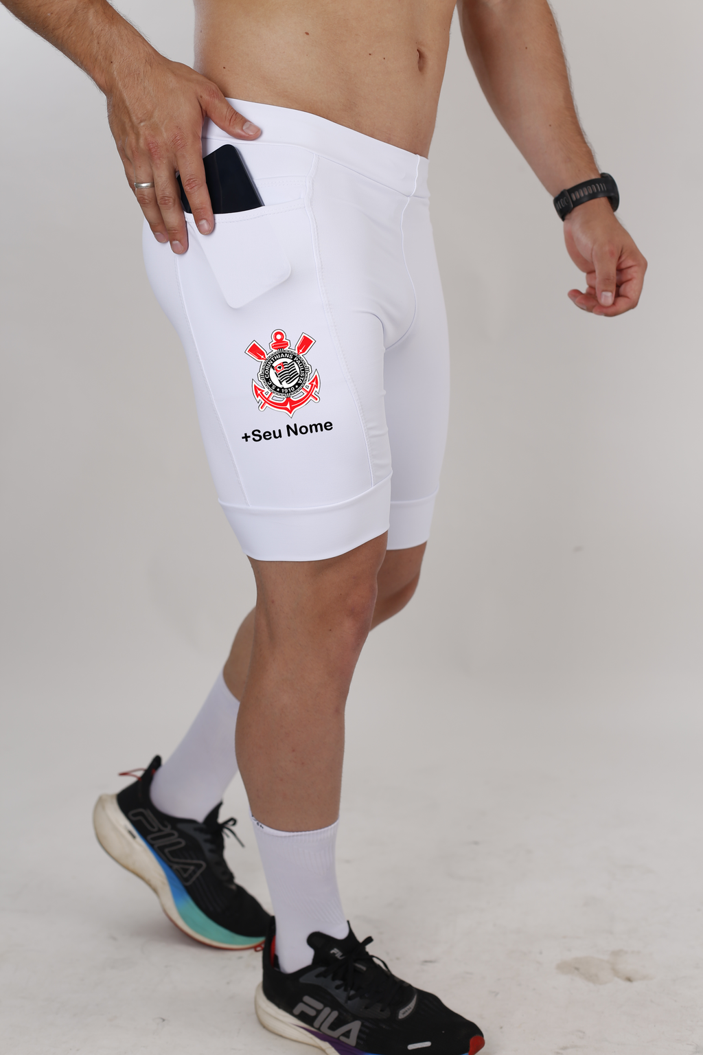 Bermuda Masc Branca Corinthians + Nome