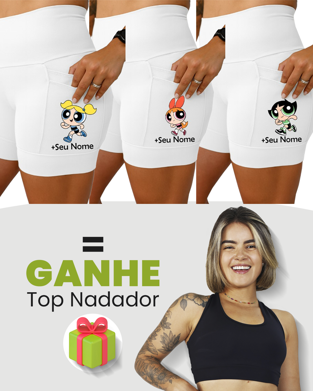 Kit Short Branco Super Poderosa Corredora + Top