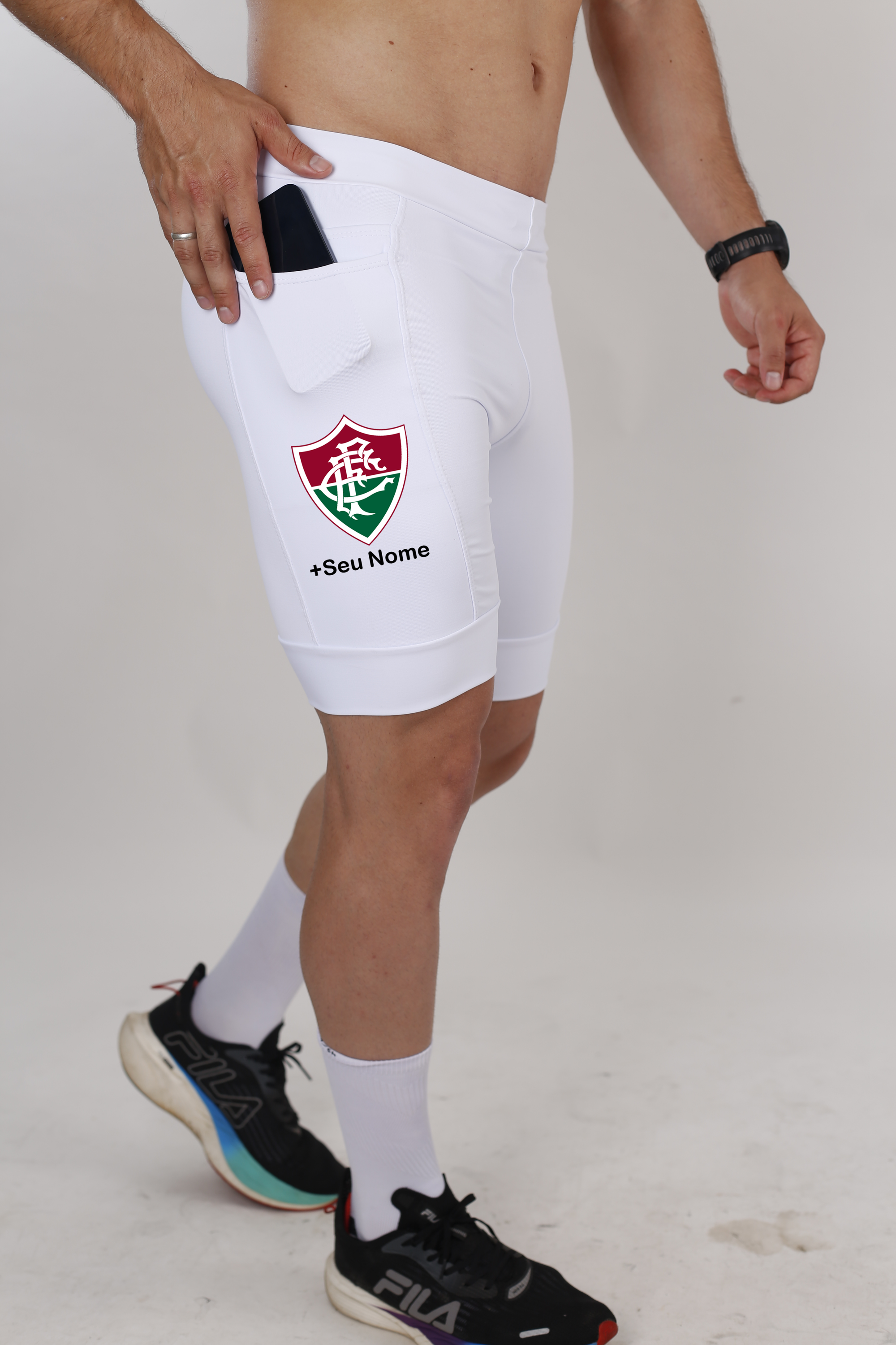 Bermuda Masc Branca Fluminense + Nome