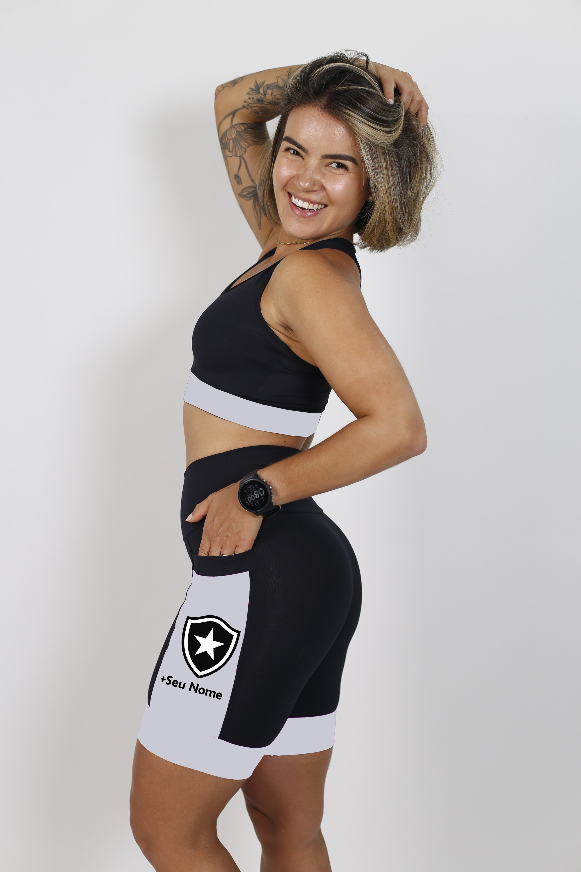 Bermuda Feminina Preta/Branco  Botafogo +Seu nome