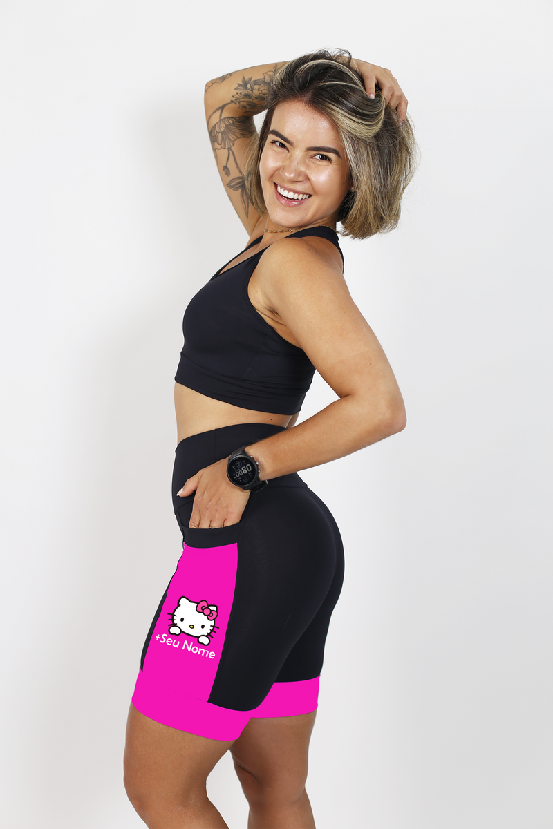 Bermuda Feminina Preto/Rosa Hello Kitty+Seu Nome