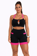 Top Fitness Preto/Rosa Florzinha