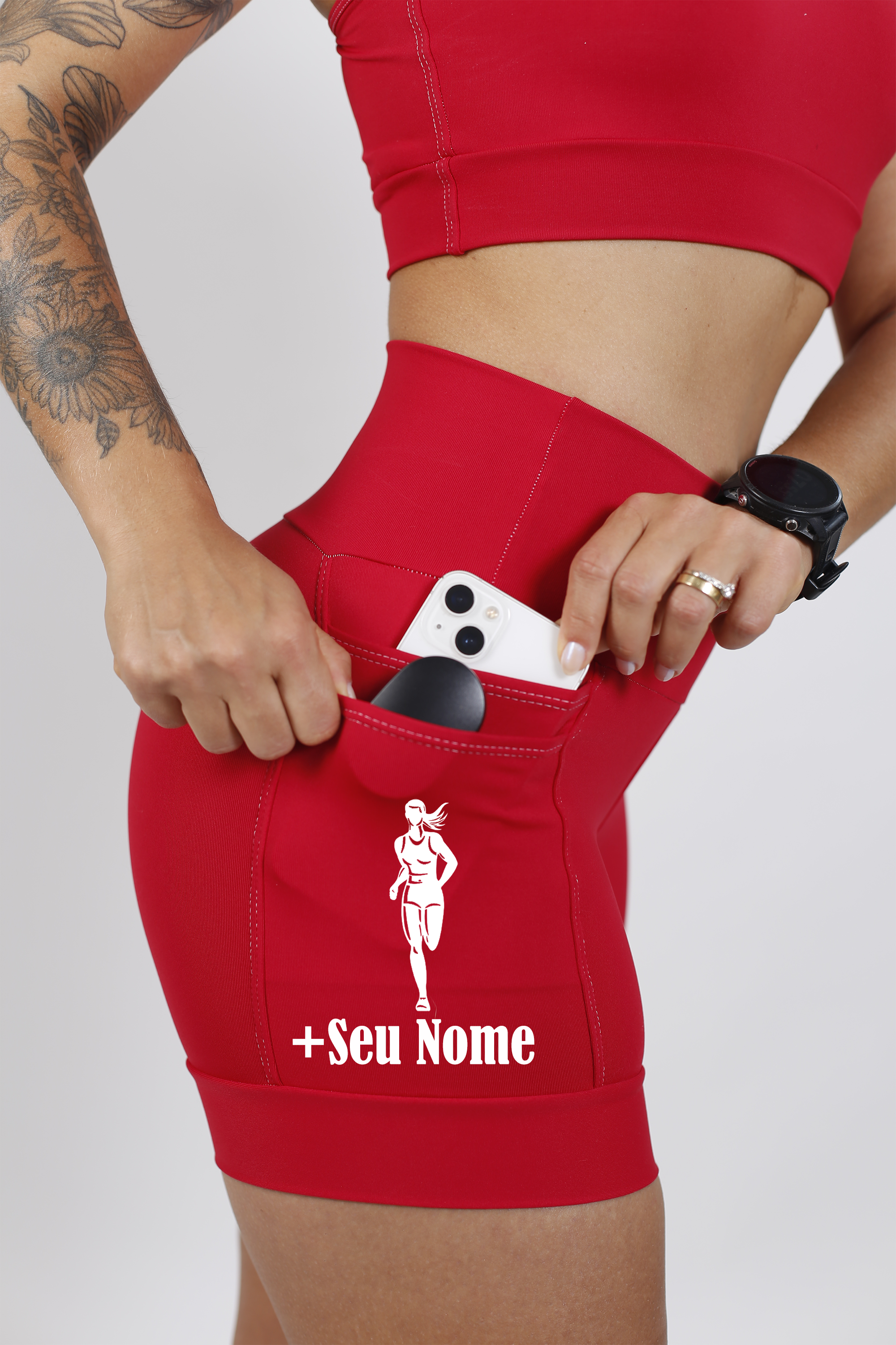 Shorts Vermelho Corredora + Seu Nome