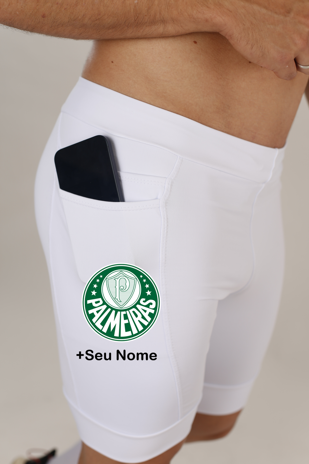 Bermuda Masc Branca Palmeiras + Nome