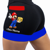 Short Preto/Azul/Vermelho Super Mario+Seu Nome