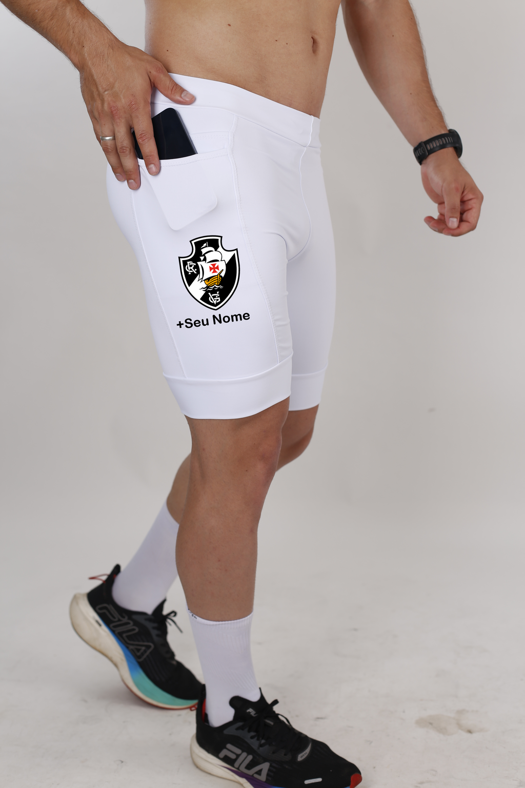 Bermuda Masc Branca Vasco + Nome