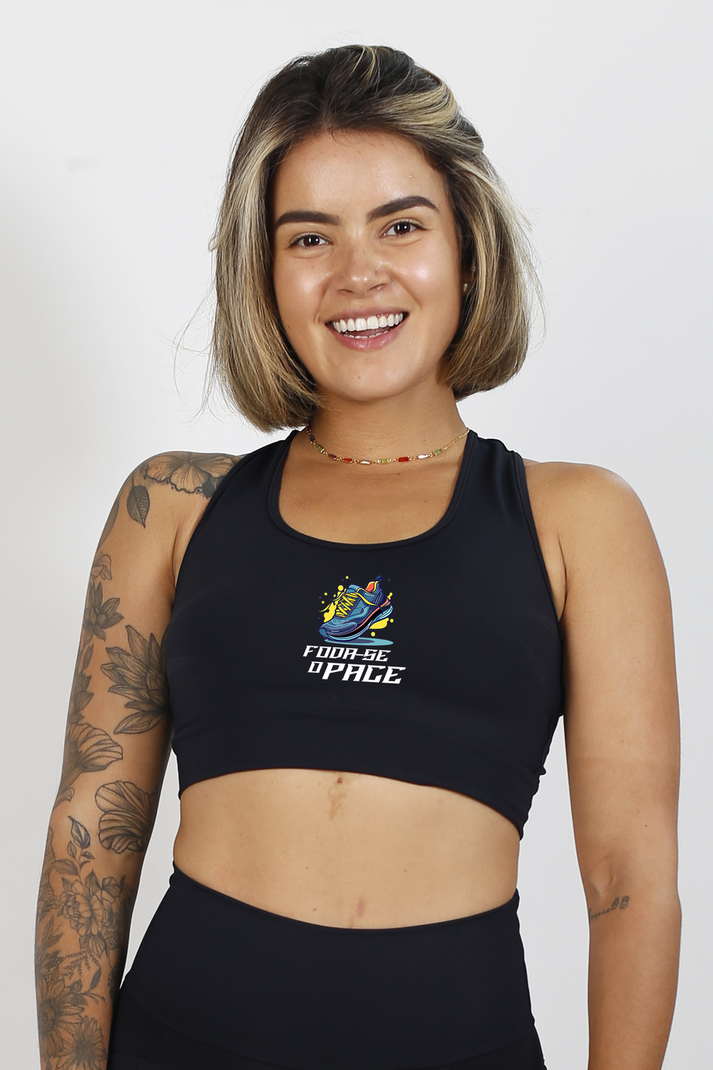 Top Nadador de Compressão Preto Foda-se o Pace