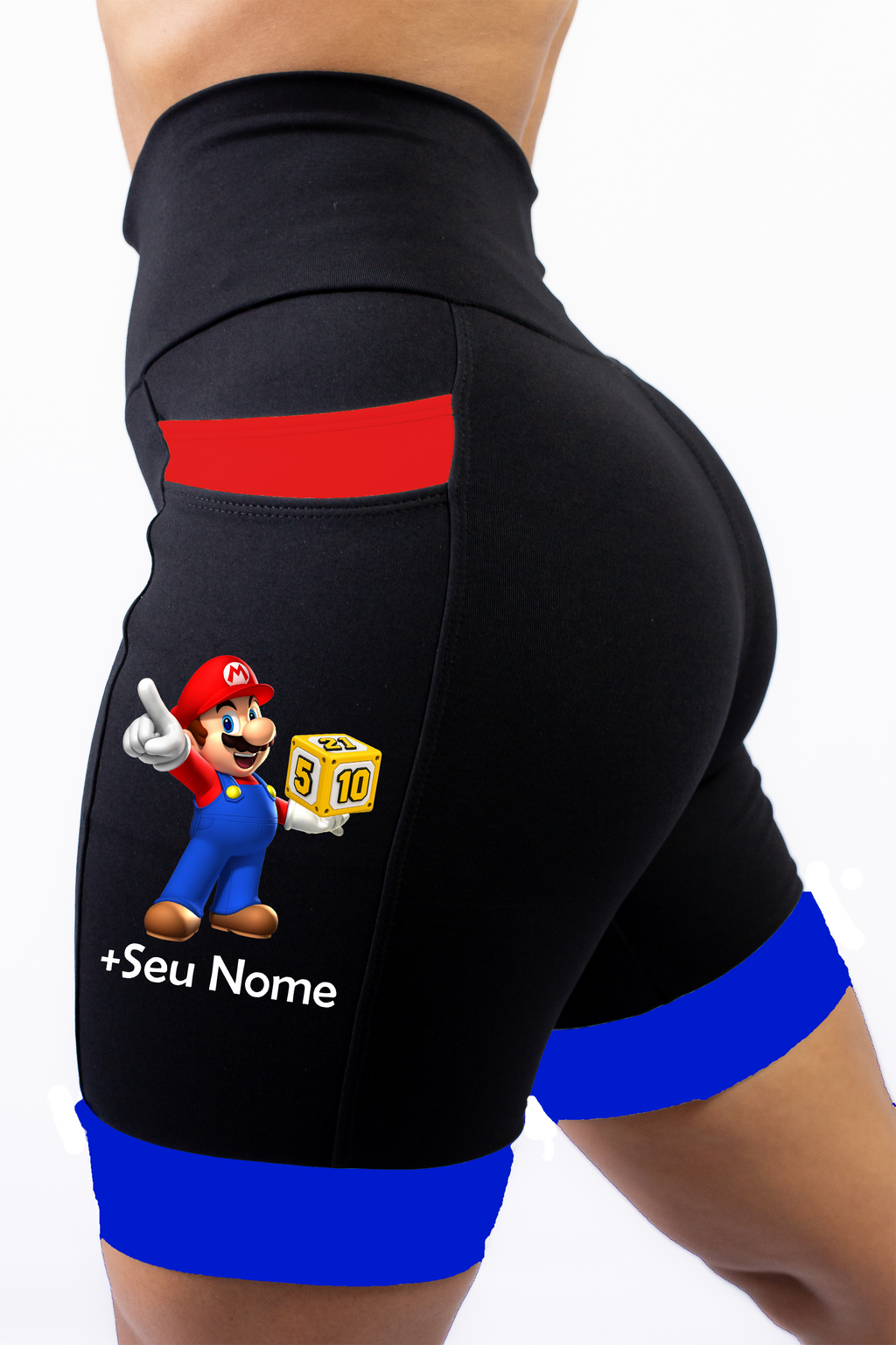 Bermuda Feminina Preta/Vermelho/Azul + Seu Nome