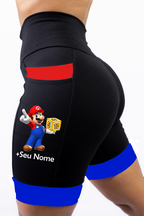 Bermuda Feminina Preta/Vermelho/Azul + Seu Nome
