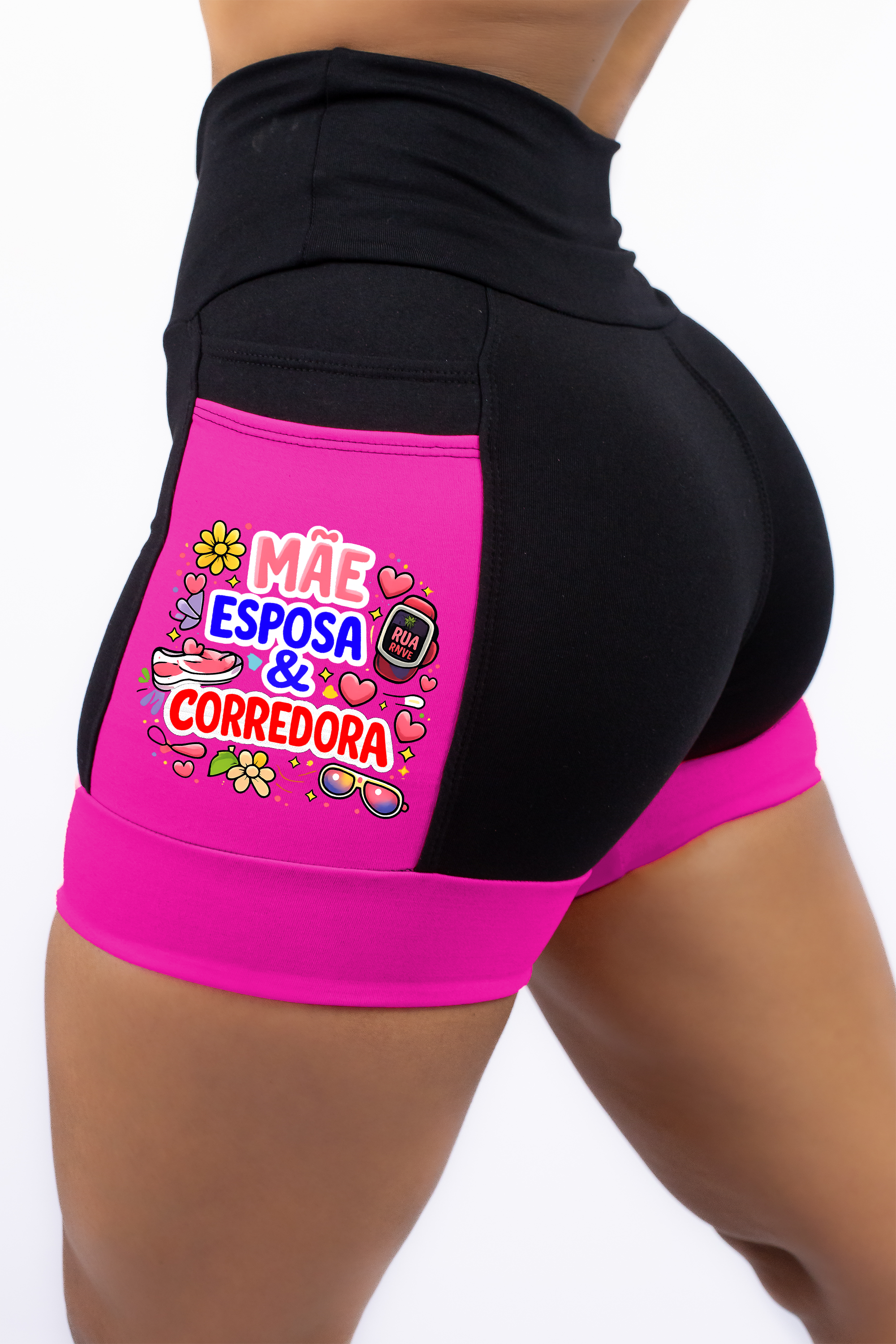 Short Preto/Rosa Mae Esposa Corredora