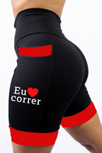 Bermuda Feminina Preto/Vermelho  Eu Amo Correr( Pronta Entrega)