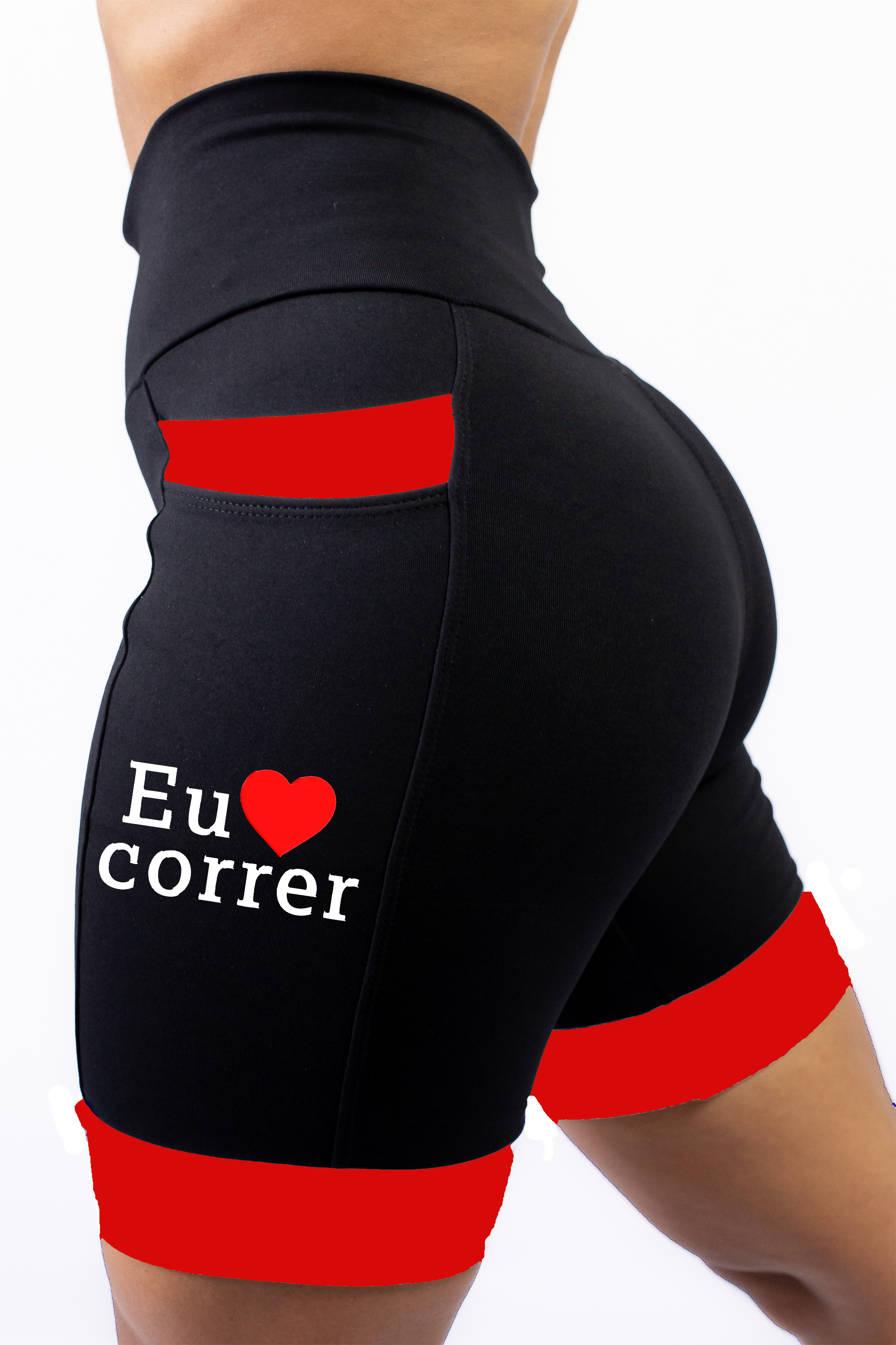 Bermuda Feminina Preto/Vermelho  Eu Amo Correr( Pronta Entrega)