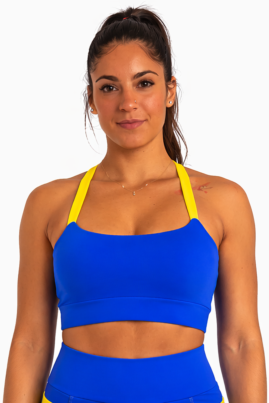 Top Faixa Azul/Amarelo com Bojo Coleção Brasil