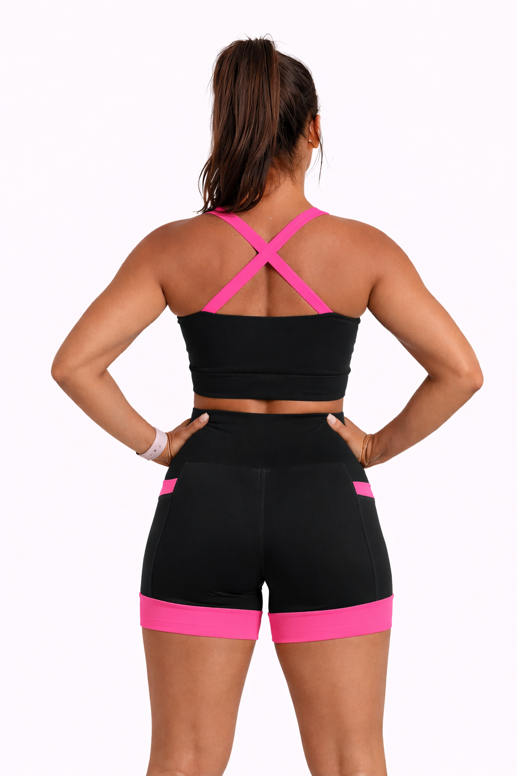 Top Fitness Preto/Rosa Florzinha