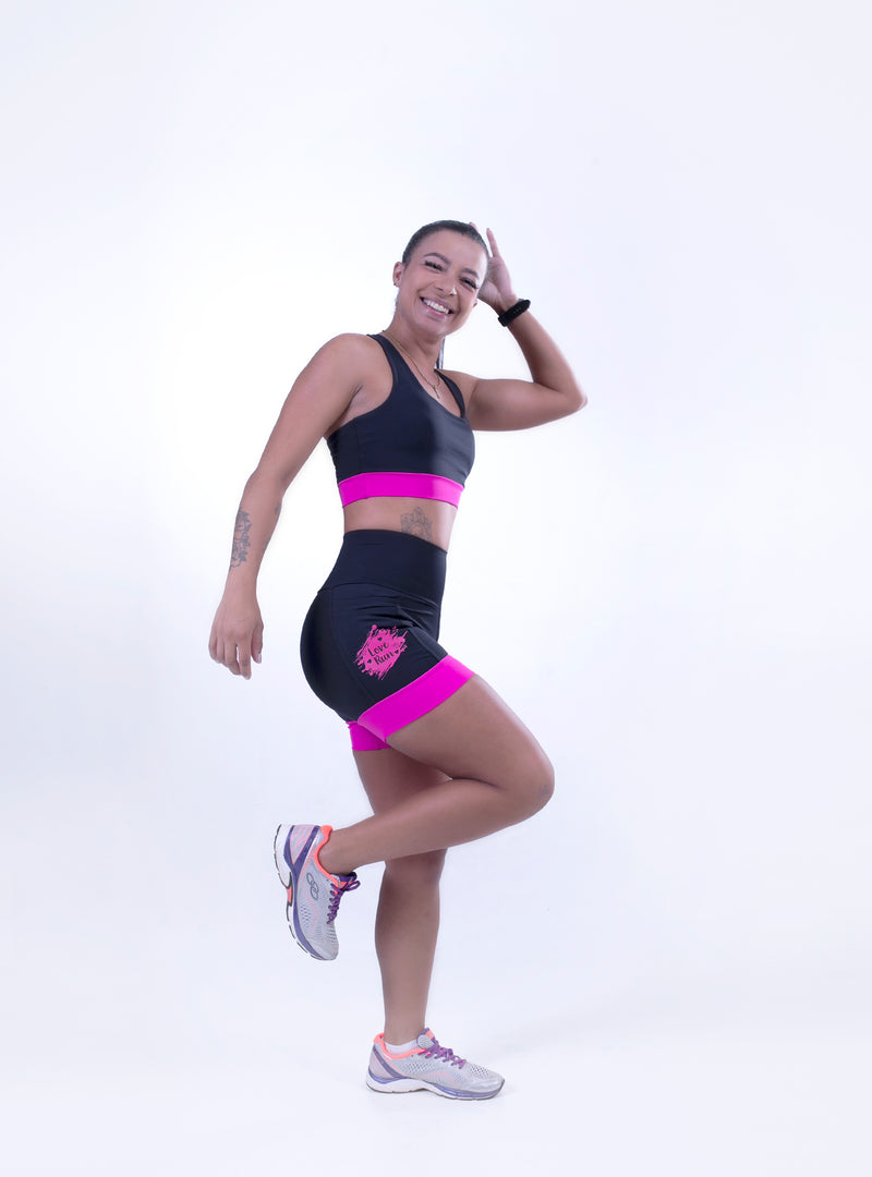 Shorts Preto e Rosa Love Run