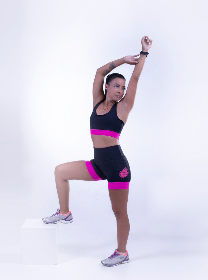 Shorts Preto e Rosa Love Run